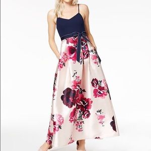 Navy and Floral Prom Dress